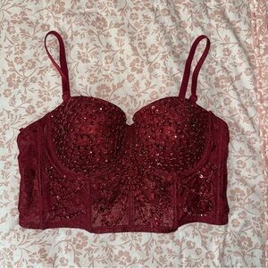 Windsor Red Embellished Bustier Crop Top